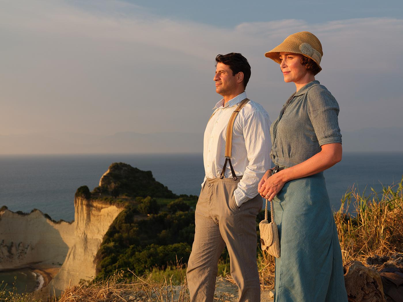 Spiro (ALEXIS GEORGOULIS), Louisa Durrell (KEELEY HAWES) in The Durrells in Corfu. Photo: Joss Barratt for Sid Gentle Films & MASTERPIECE