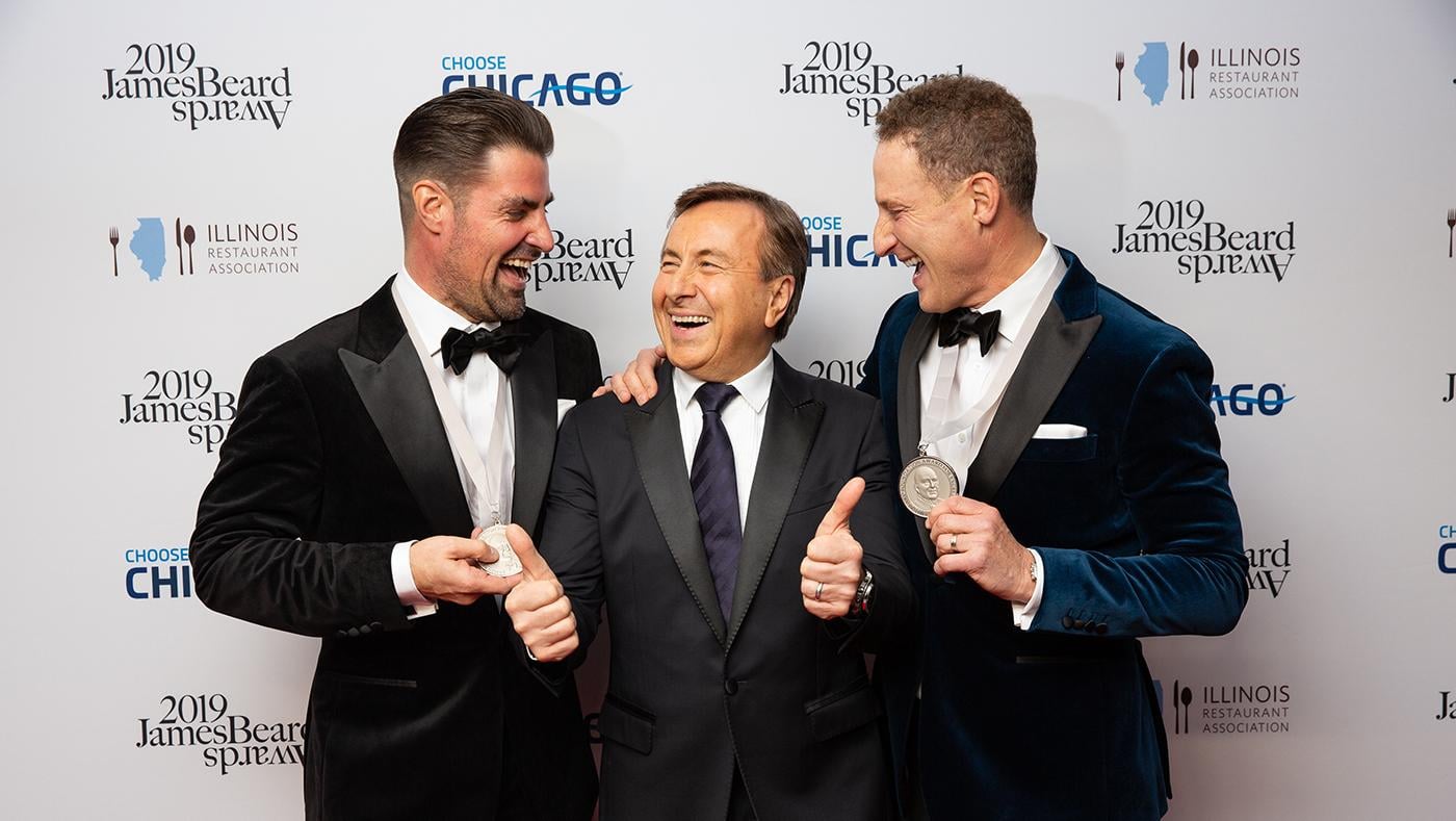 Rob Katz and Kevin Boehm with Chef Daniel Boulud at the James Beard Awards. Photo: Galdo Photography