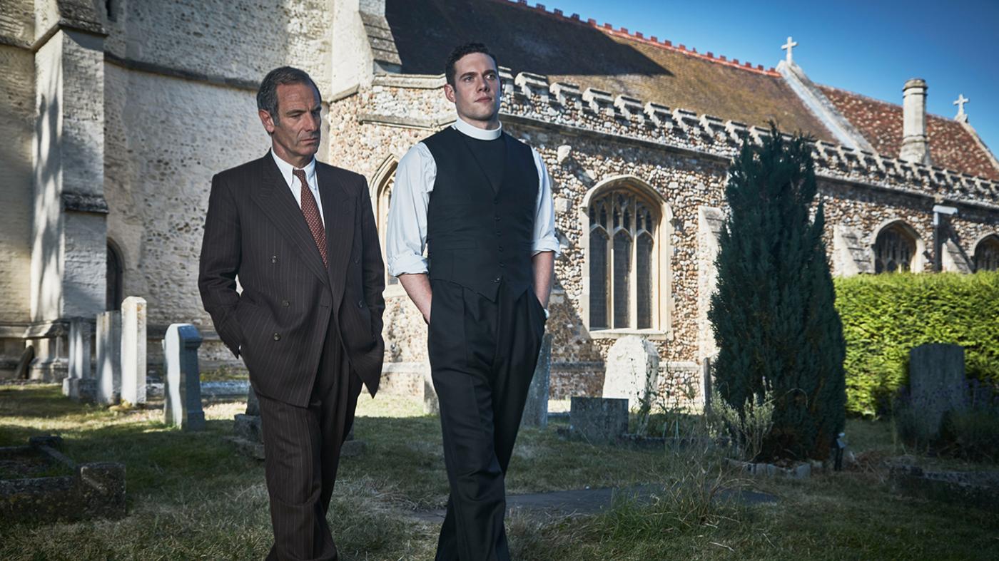 Geordie and Will Davenport in Grantchester. Photo: Kudos and MASTERPIECE
