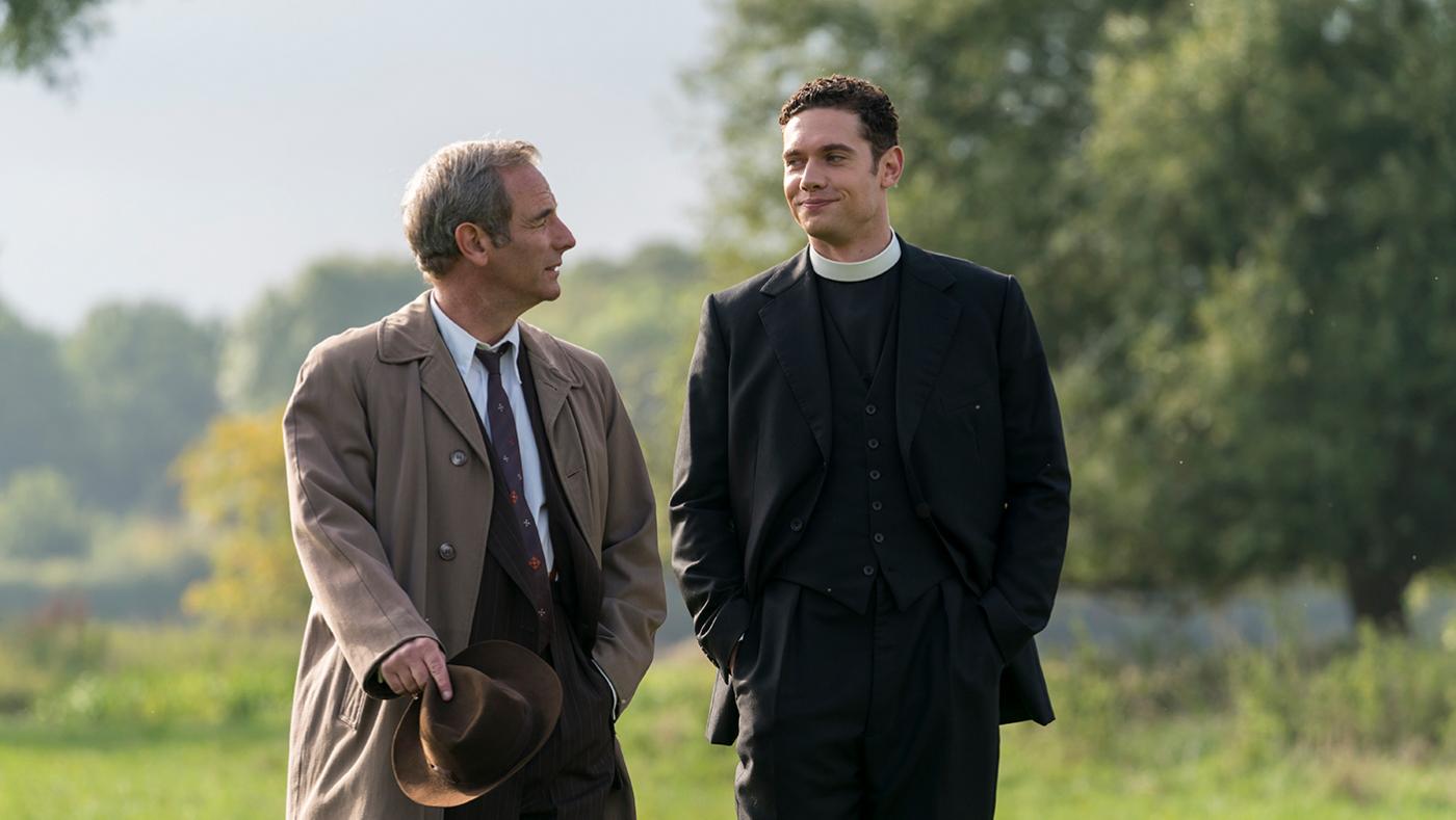 Robson Green as Geordie Keating and Tom Brittney as Will Davenport in Grantchester. Photo: Colin Hutton/Kudos and MASTERPIECE
