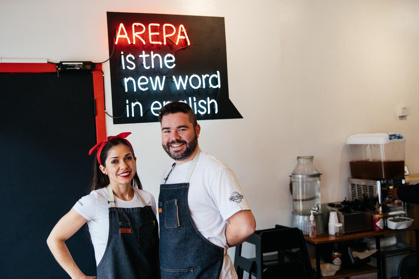 Andrea Andrade and Jose Navea in their restaurant, Sweet Pepper Venezuelan Food Bar. Photo: Sandy Noto for WTTW