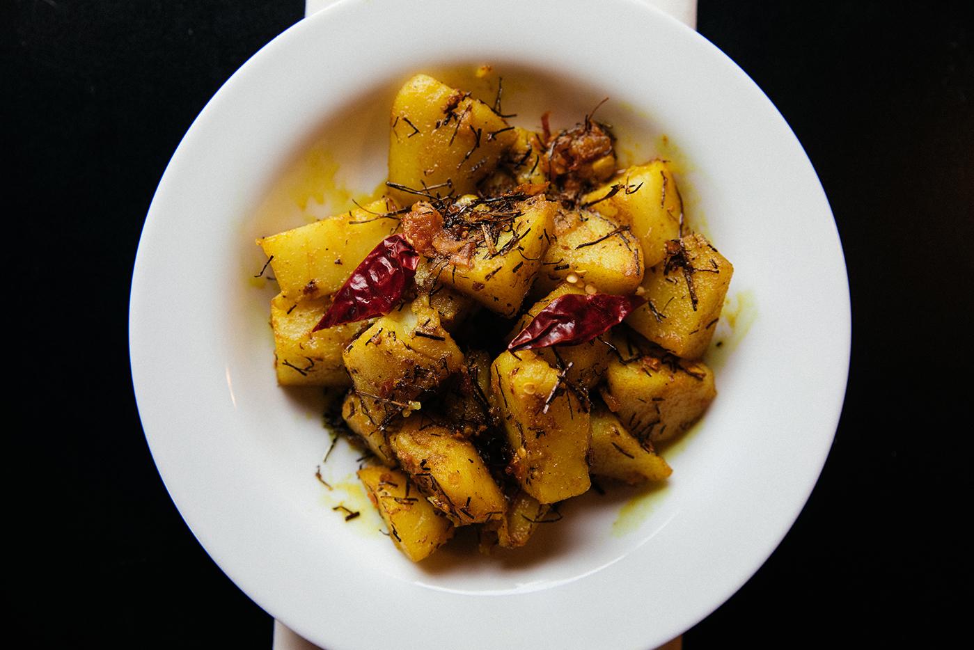 Jimboo aloo, potatoes with spices, from Himalayan Sherpa Kitchen. Photo: Sandy Noto for WTTW
