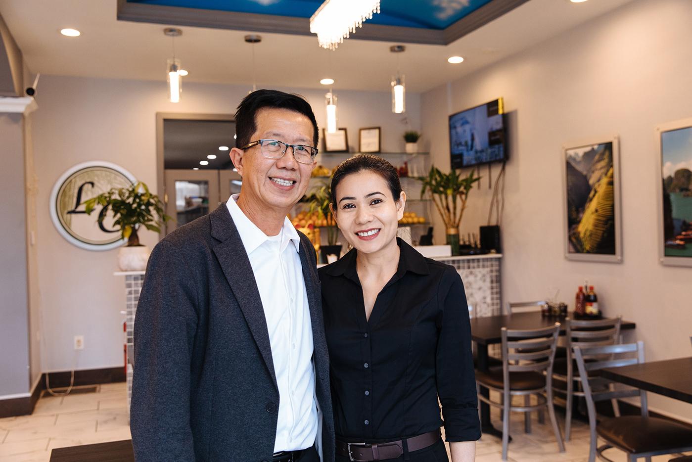 Torrance Ly and Lieu Nguyen at their restaurant in Chicago, LC Pho n Grill. Photo: Sandy Noto for WTTW