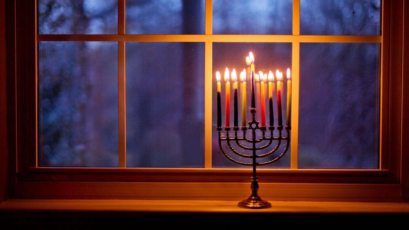 A menorah in a window. Photo: Amanda Field