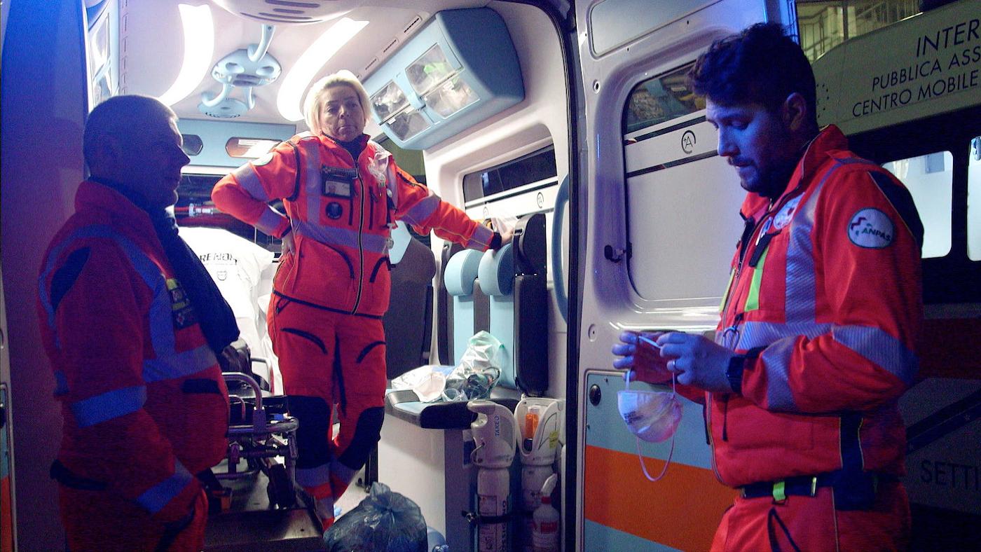 Red Cross ambulance volunteers in Milan, Italy, during the height of the coronavirus pandemic.