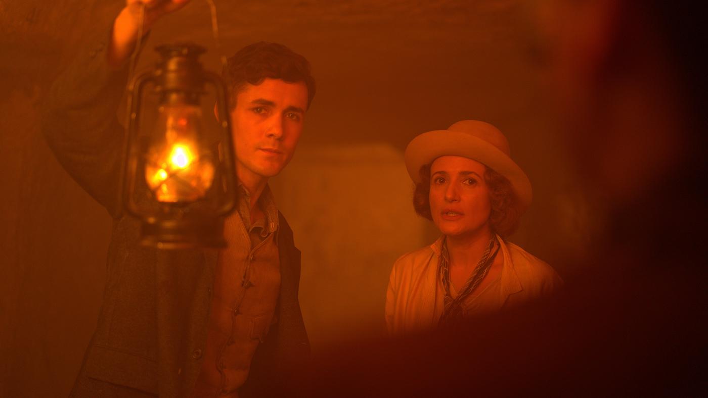 Jonah Hauer-King as archaeologist Max Mallowan and Lyndsey Marshal as Agatha Christie in 'Agatha and the Curse of Ishtar.' Photo: Courtesy Darlow Smithson Productions
