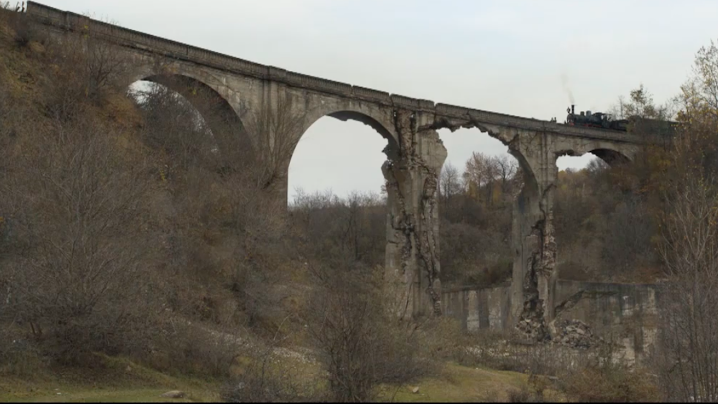 A crumbling railroad bridge in Around the World in 80 Days. Image: Masterpiece