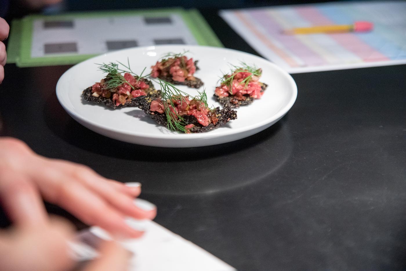 Amuse-bouche during the dinner service at Wherewithall at 3472 N. Elston Ave. in Chicago, Illinois. Photo: WTTW/Kathleen Hinkel