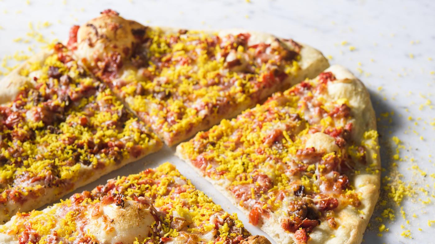 Pizza Carbonara from Milk Street. Photo: Courtesy Christopher Kimball's Milk Street Television
