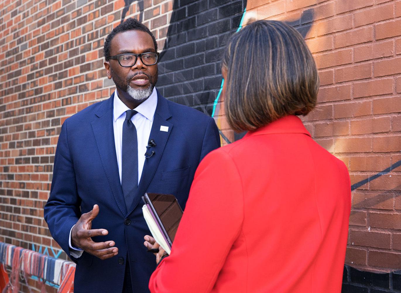 Chicago Mayor Brandon Johnson with WTTW's Brandis Friedman. Chicago Mayor Brandon Johnson with WTTW's Brandis Friedman.