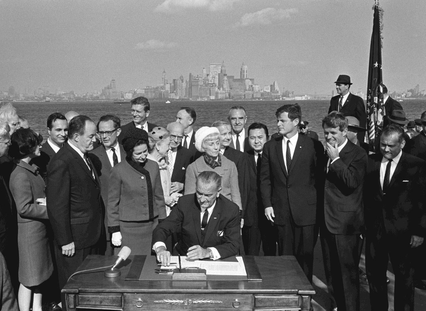 LBJ signing a bill in NYC