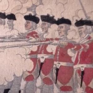 Painting of redcoats firing on patriots