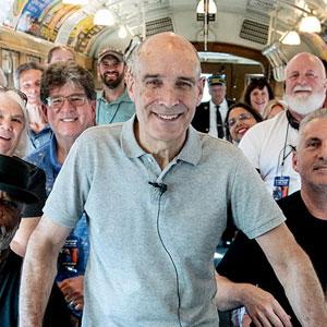 Geoffrey Baer leads a tour aboard a 1923 ‘L’ train. Credit: Ken Carl for WTTW