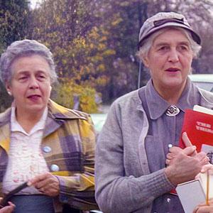 May Watts, center, leads a group on the proposed Illinois Prairie Path in the 1960s. Credit: Sterling Morton Library, Morton Arboretum