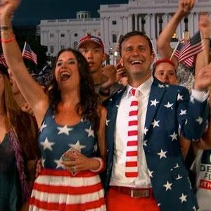 Patriotic people celebrating July 4