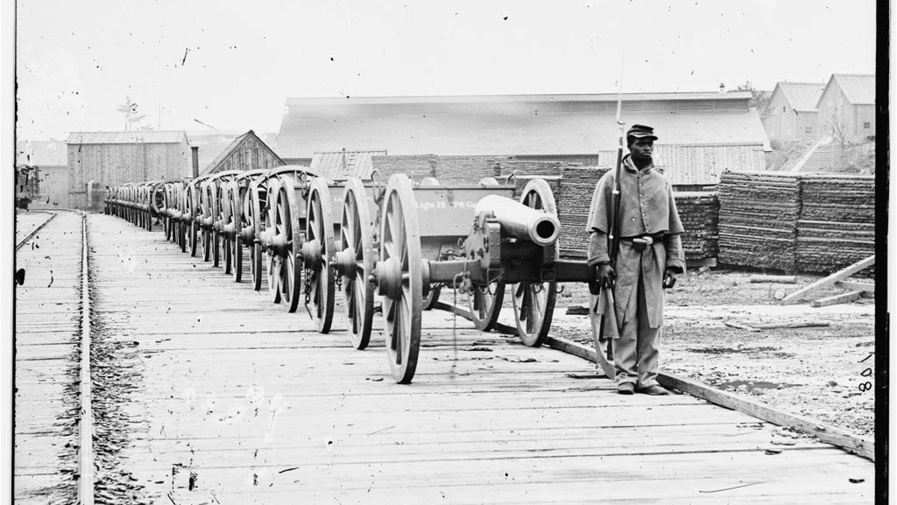 An unidentified black soldier. (Library of Congress) Unidentified Black Soldier with Cannons. (Library of Congress)