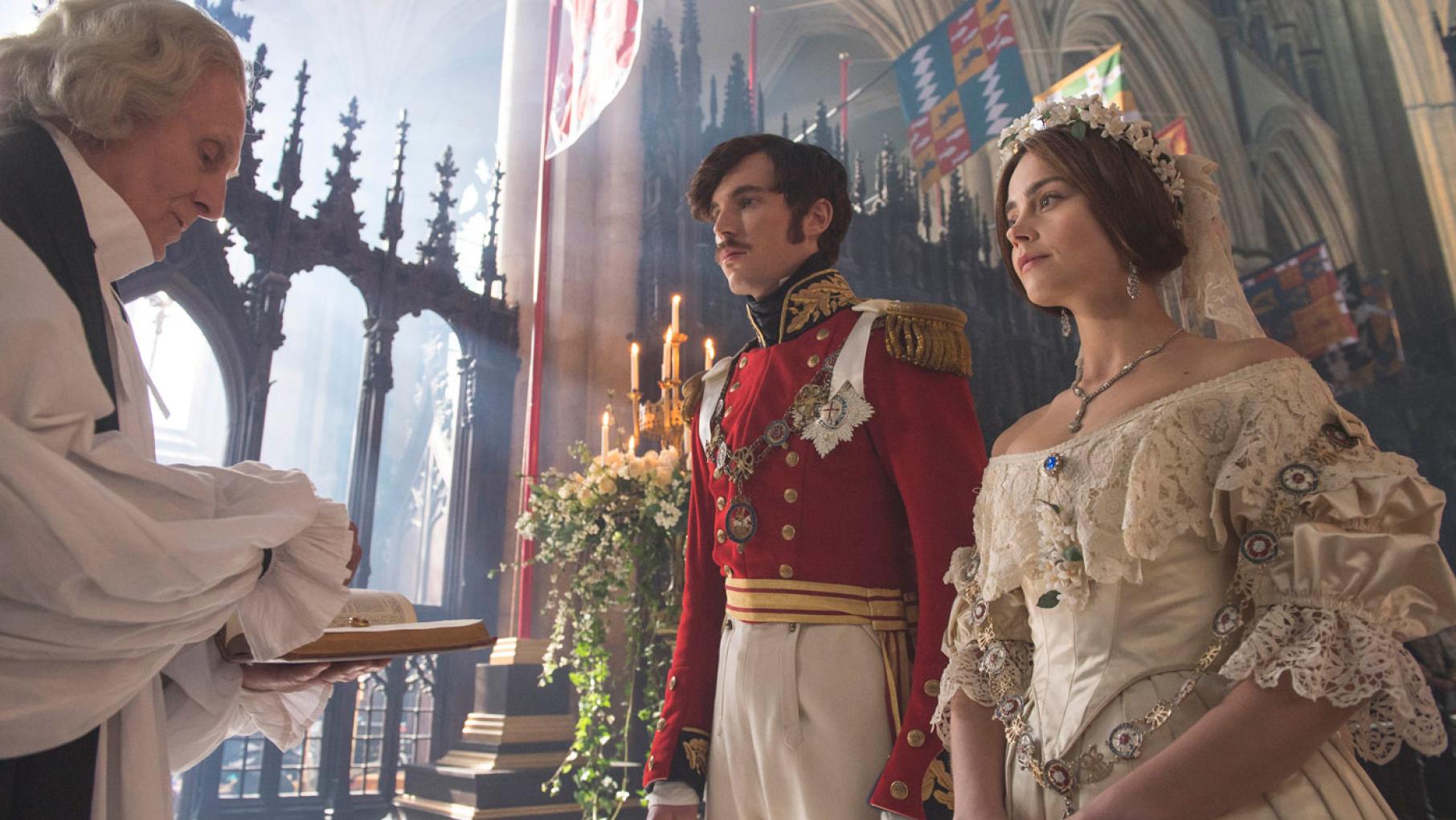 Prince Albert and Queen Victoria resplendent at their wedding. (ITV Plc)