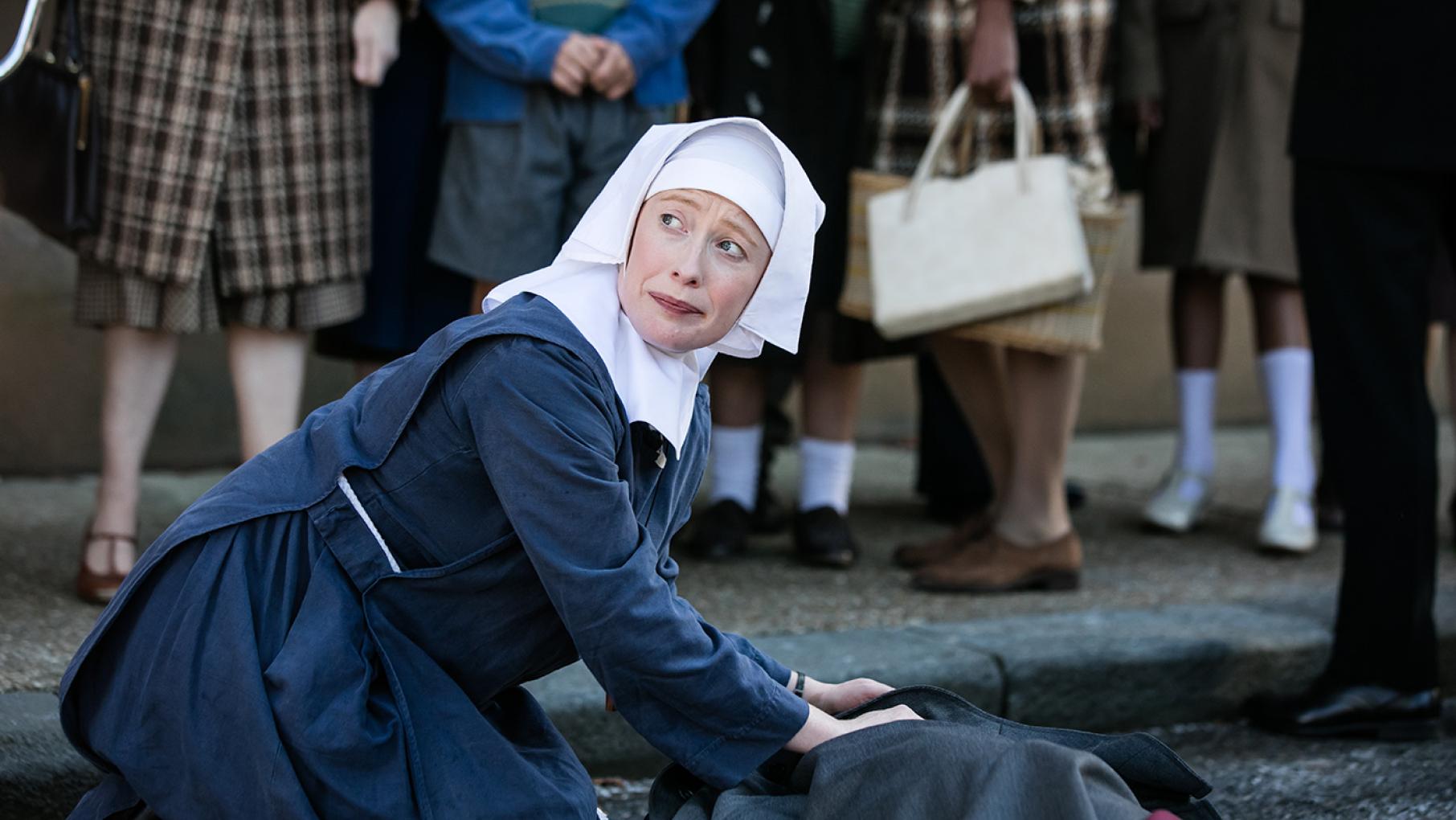 A tragic accident shakes some of the Nonnatans to their core. Photo: Neal Street Productions 2016 Victoria Yeates as Sister Winifred in 'Call the Midwife.' Photo: Neal Street Productions 2016