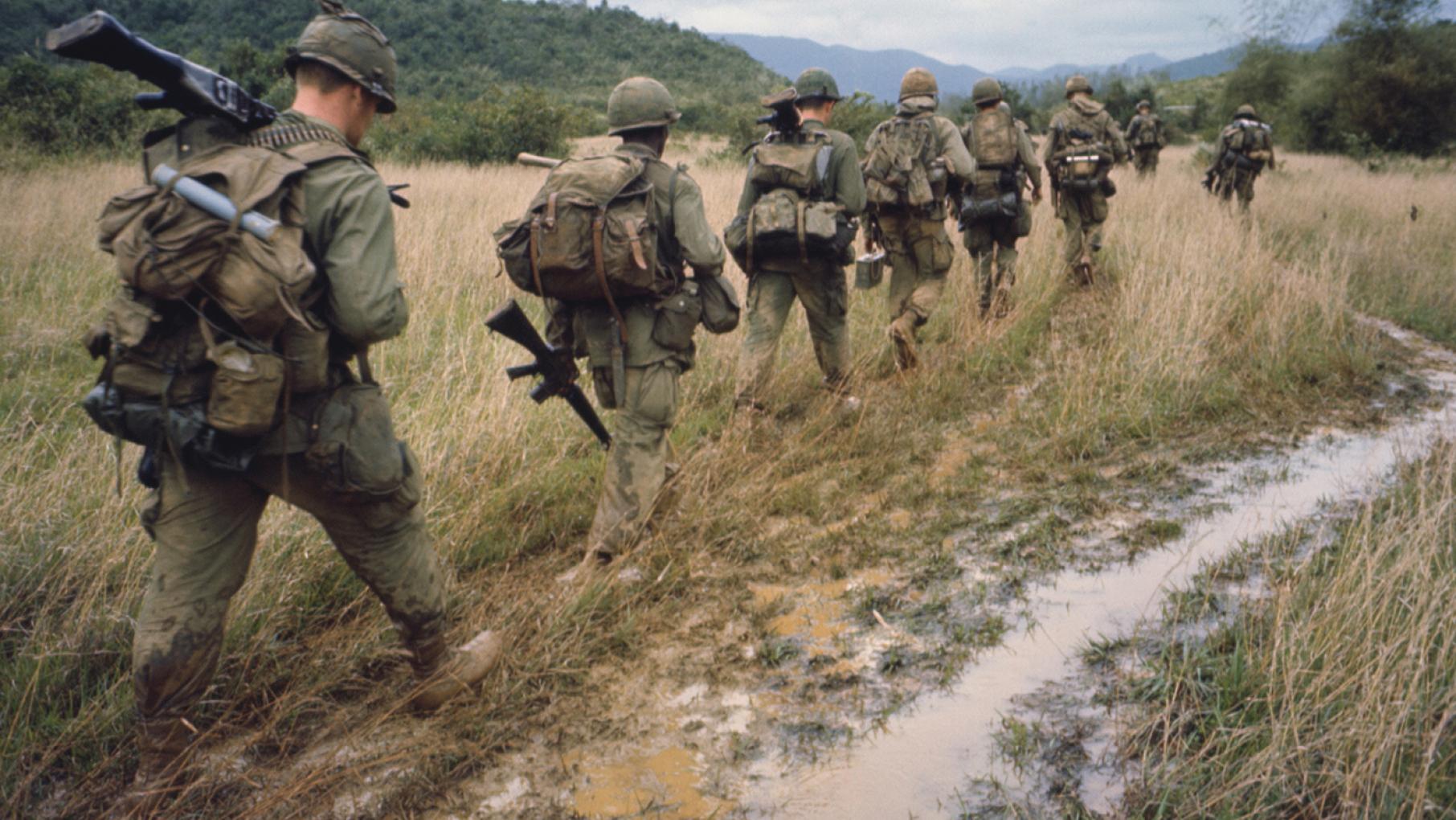 Soldiers on a search and destroy operation near Qui Nhon. January 17, 1967. Photo: Bettmann/Getty Images Soldiers on a search and destroy operation near Qui Nhon. January 17, 1967. Photo: Bettmann/Getty Images