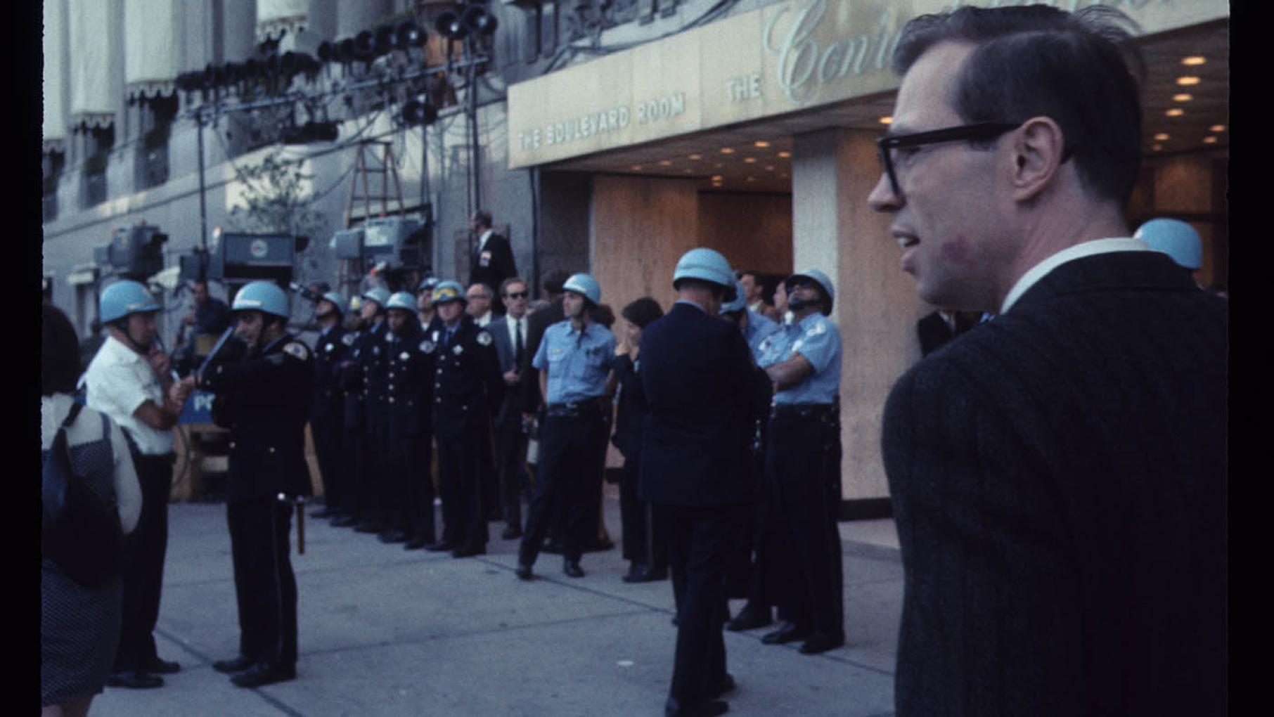 Chicago Police outside the Conrad Hilton Hotel in Chicago during the 1968 Democratic National Convention. Photo: Bea A. Carson Chicago Police outside the Conrad Hilton Hotel in Chicago during the 1968 Democratic National Convention. Photo: Bea A. Carson