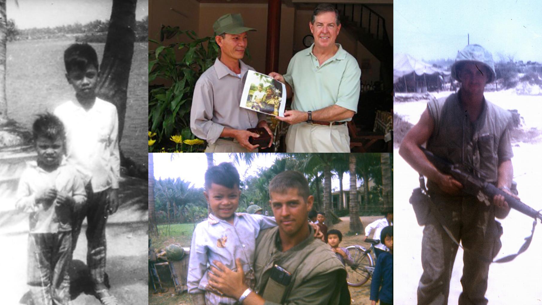 Clockwise from left: Cam and his brother; Cam and Phil Seymour at their reunion 40 years later; Phil Seymour in Vietnam as a Marine; Cam and Phil Seymour in 1967. Photos: Courtesy Phil Seymour Vietnam veteran with a south Vietnamese friend.