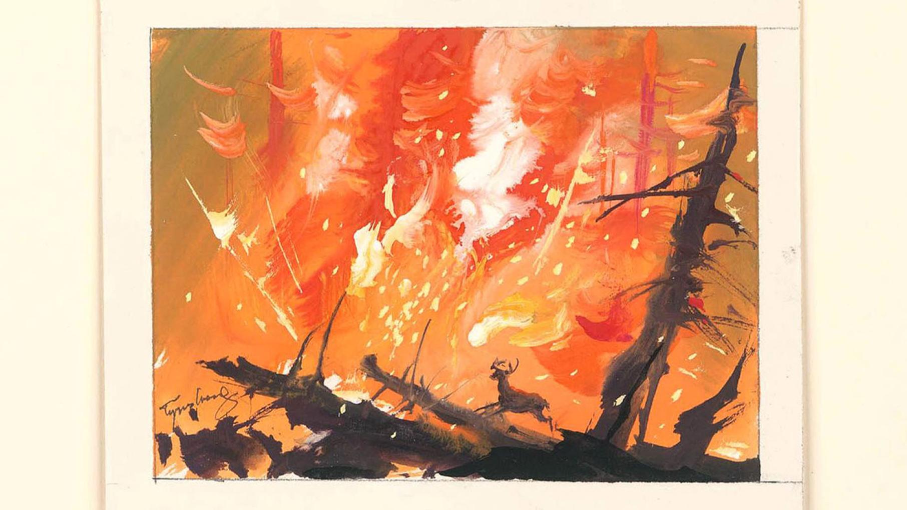 Visual development by Tyrus Wong for Bambi, 1942, in watercolor on paper. Image: Courtesy of Tyrus Wong Visual development for Bambi, 1942, in watercolor on paper. Image: Courtesy of Tyrus Wong