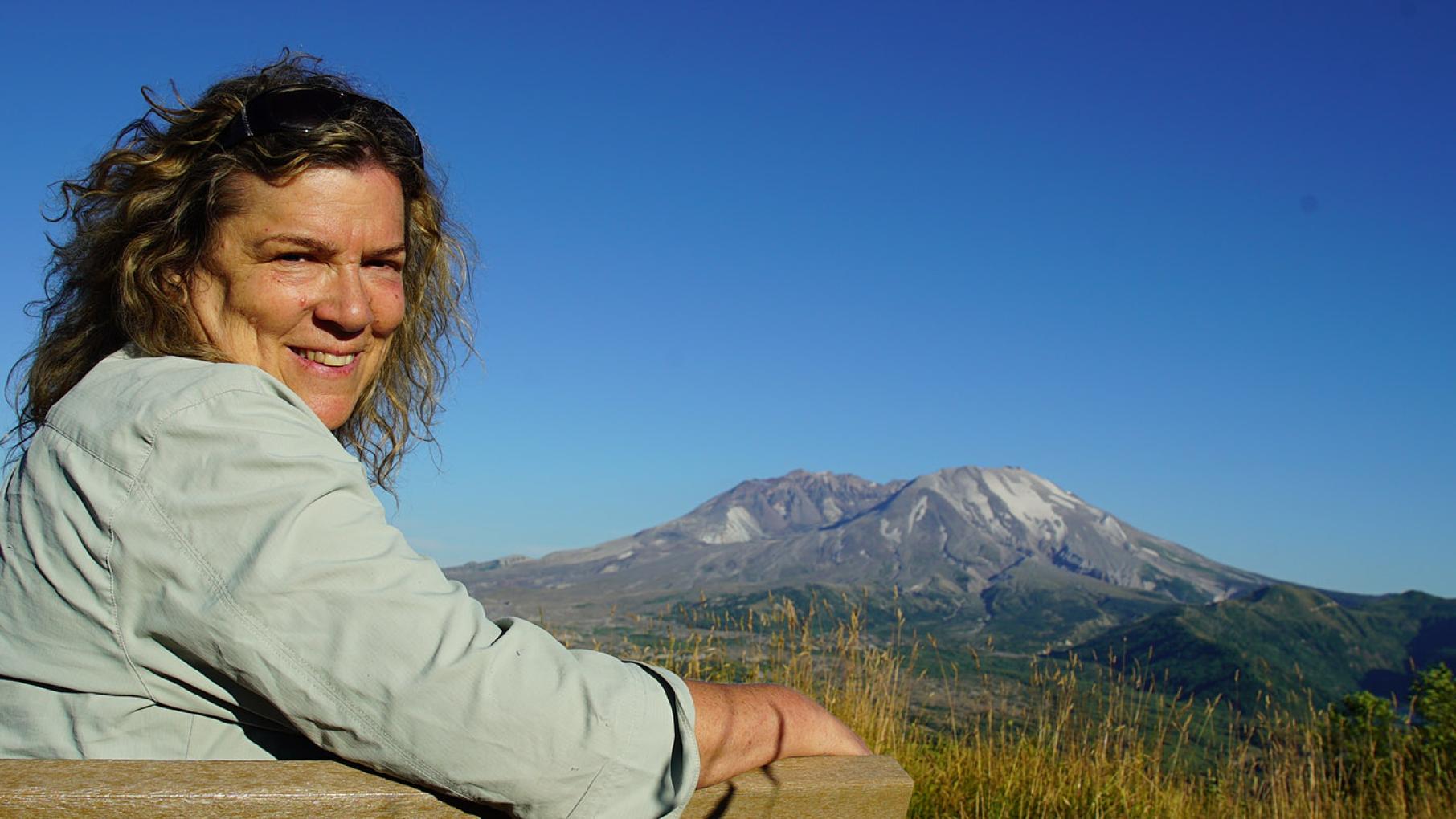 Mindy Brugman by Mt. St. Helens in Ann Curry's We'll Meet Again. Photo: Rebecca Burrell/Blink Films