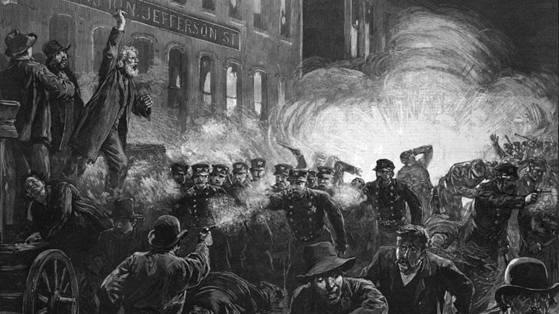Chicago epitomized the contrasts of the Gilded Age, with its great wealth and squalor, which came to a head in the Haymarket Affair An engraving of the Haymarket Affair from Harper's Weekly