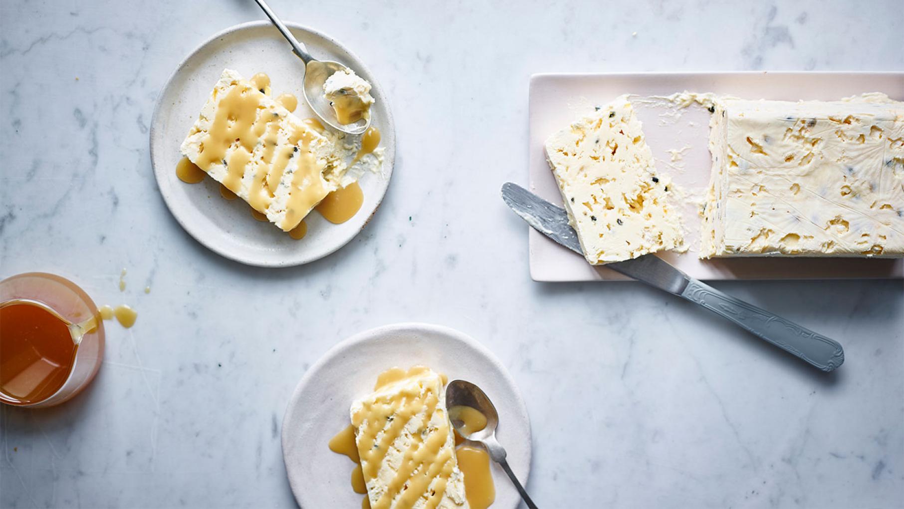 Nigella Lawson's Passion Fruit Ice Cream Cake with Coconut Caramel Sauce