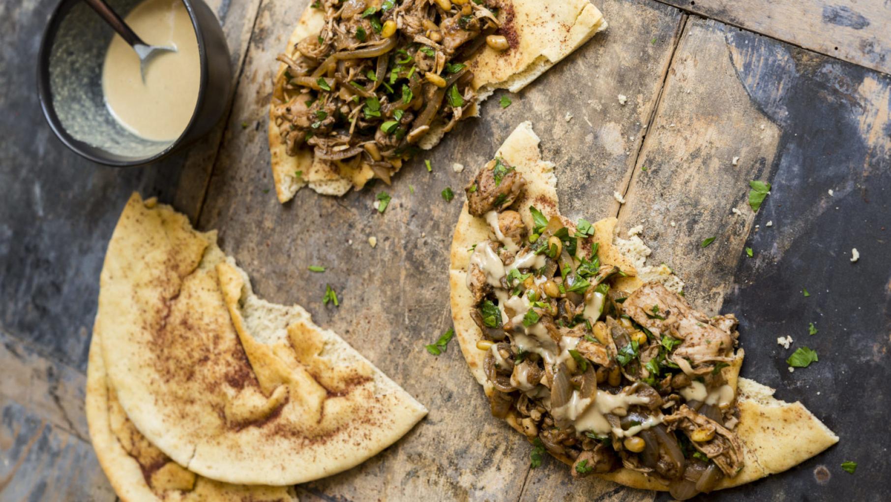 Milk Street's Pita Bread with Musakhan (Sumac spiced chicken). Photo: Connie Miller of CB Creatives