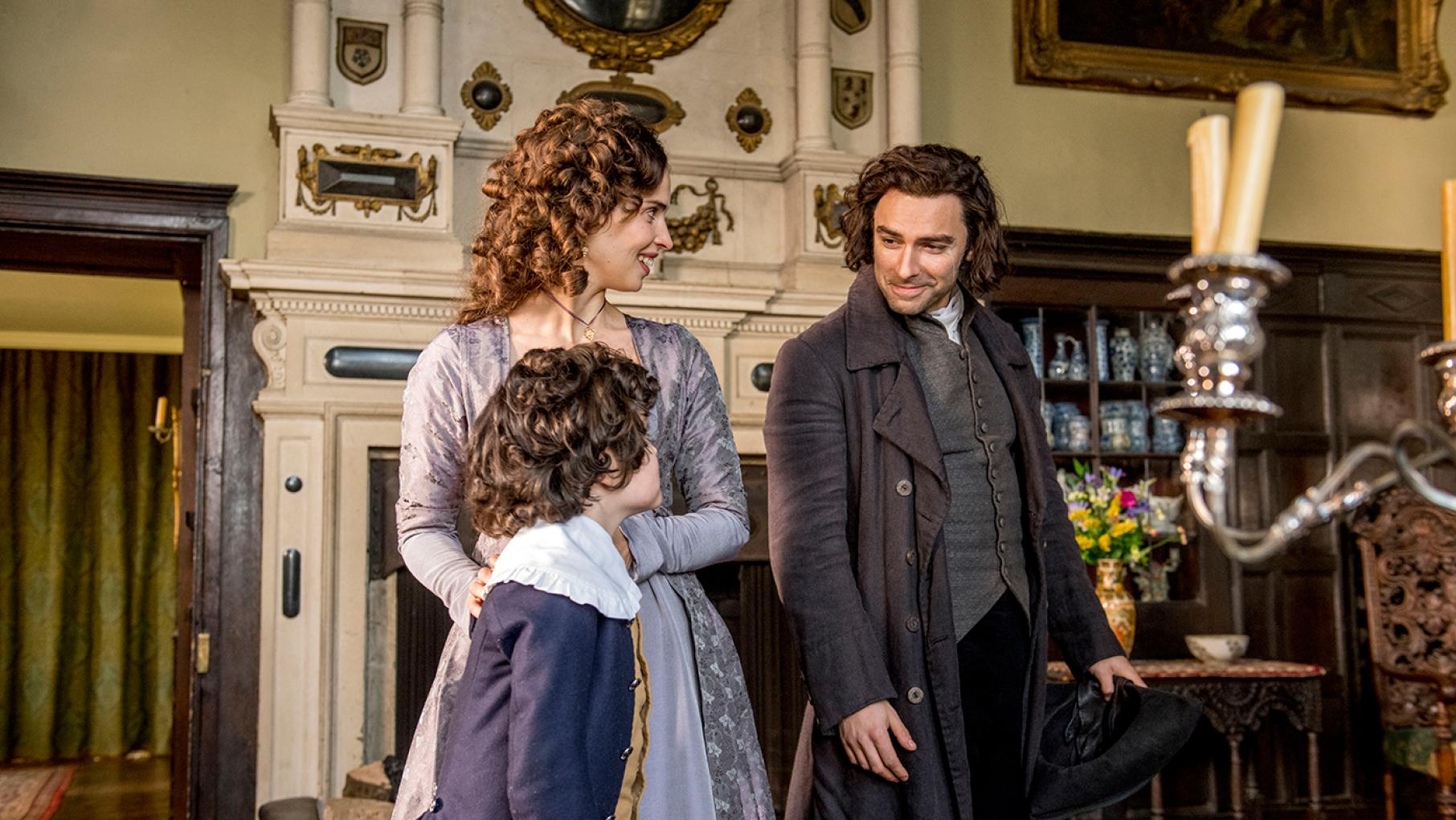 Elizabeth and Ross seem to have gotten over their difficulties, though they have to hide their friendship from George. Photo: Mammoth Screen for BBC and MASTERPIECE Heida Reed as Elizabeth and Aidan Turner as Ross in Poldark. Photo: Mammoth Screen for BBC and MASTERPIECE