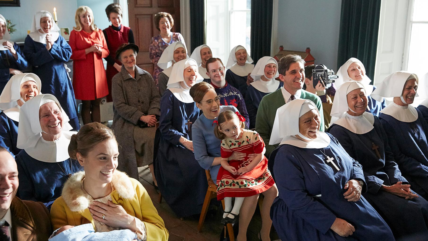 Everyone works to put on a nativity play at the Nonnatus Mother House for the orphans housed there. Photo: Neal Street Productions Call the Midwife holiday special. Photo: Neal Street Productions