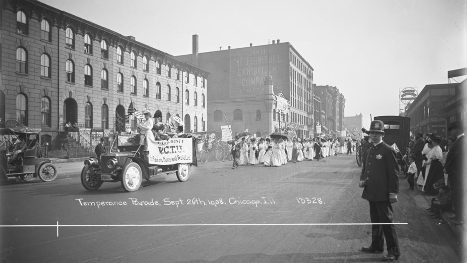 A dry parade organized by the Women's Christian Temperance Union in Chicago in 1908. Photo: Charles R. Childs, Chicago Historical Society A dry parade organized by the Women's Christian Temperance Union in Chicago in 1908. Photo: Charles R. Childs, Chicago Historical Society