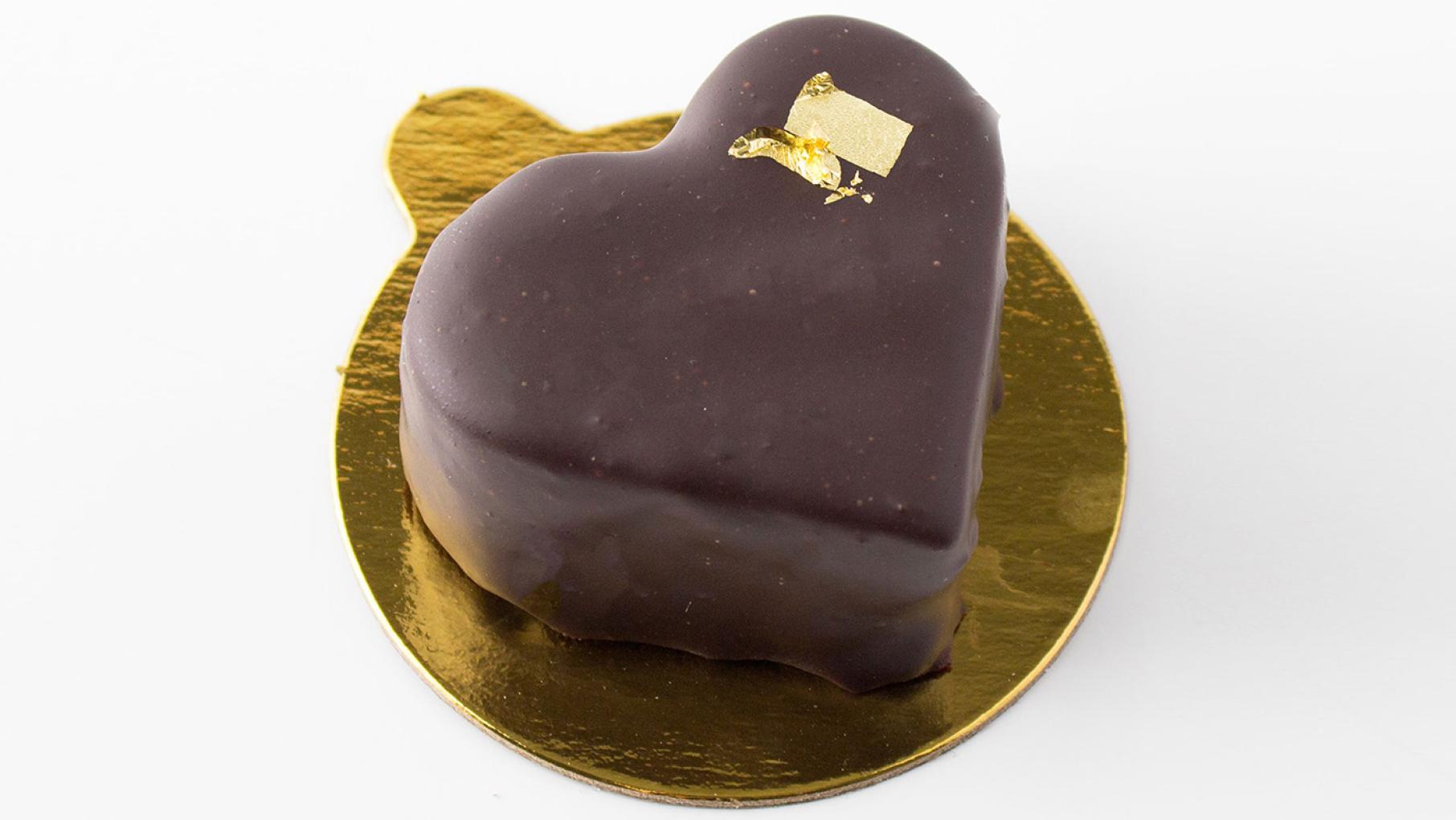 If you really want to be fancy, you can add a touch of gold leaf, as Bittersweet does A chocolate pave heart from Chicago's Bittersweet