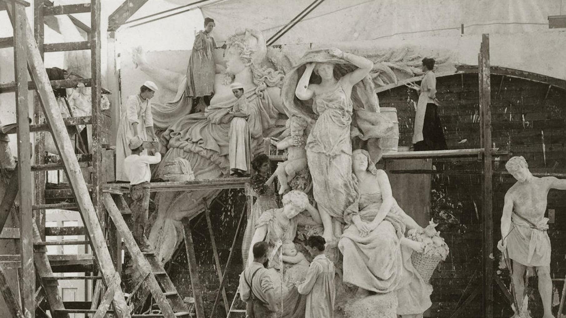 The White Rabbits were a group of female sculptors responsible for much of the decoration at the World's Columbian Exposition The White Rabbits at work on the World’s Columbian Exposition. Photo in the public domain