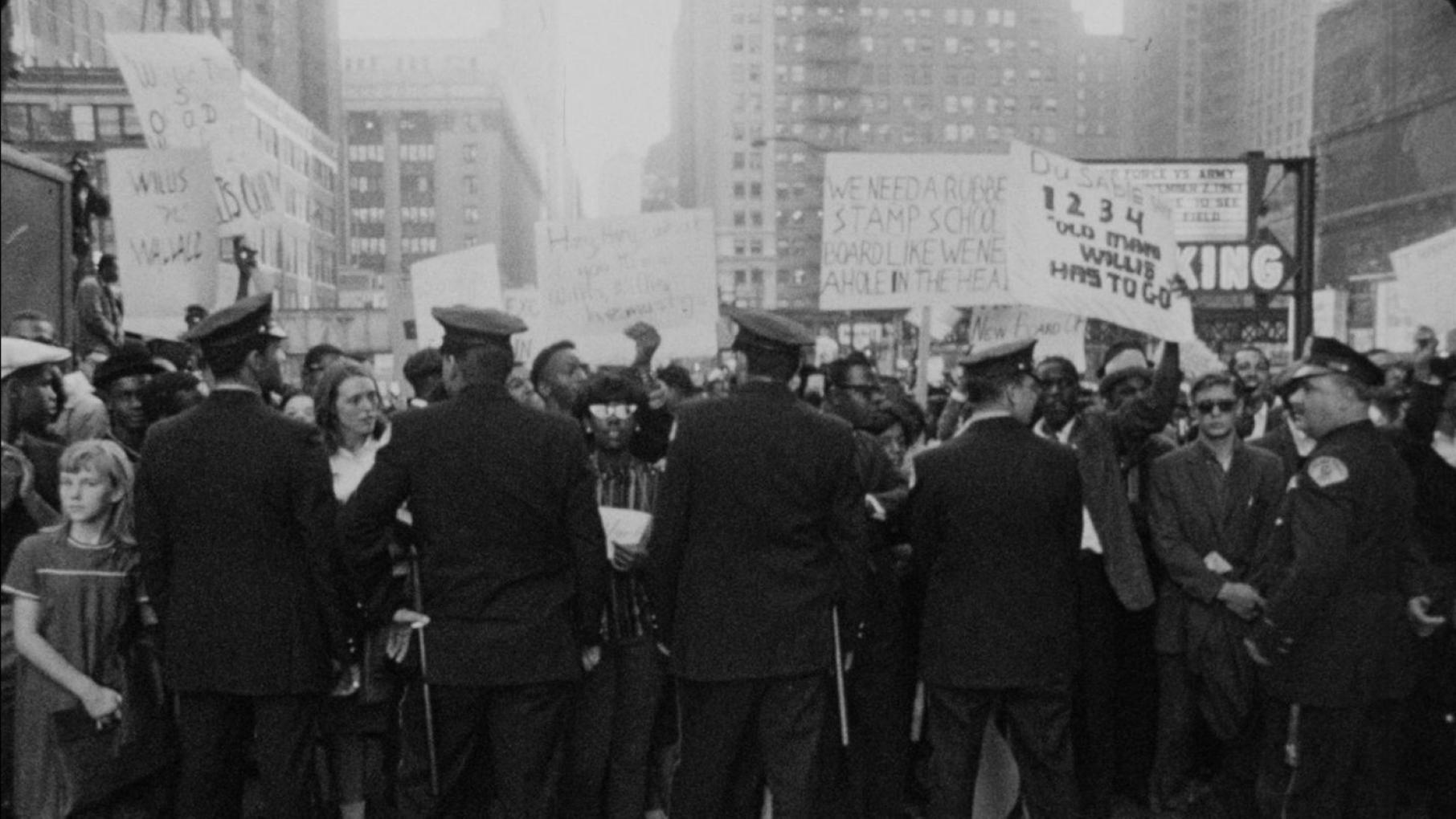 In 1963, some 225,000 students, or 47%, were absent from Chicago Public Schools in a boycott protesting segregation. Photo: Kartemquin Films The 1963 boycott and march against segregation in Chicago Public Schools. Photo: Kartemquin Films