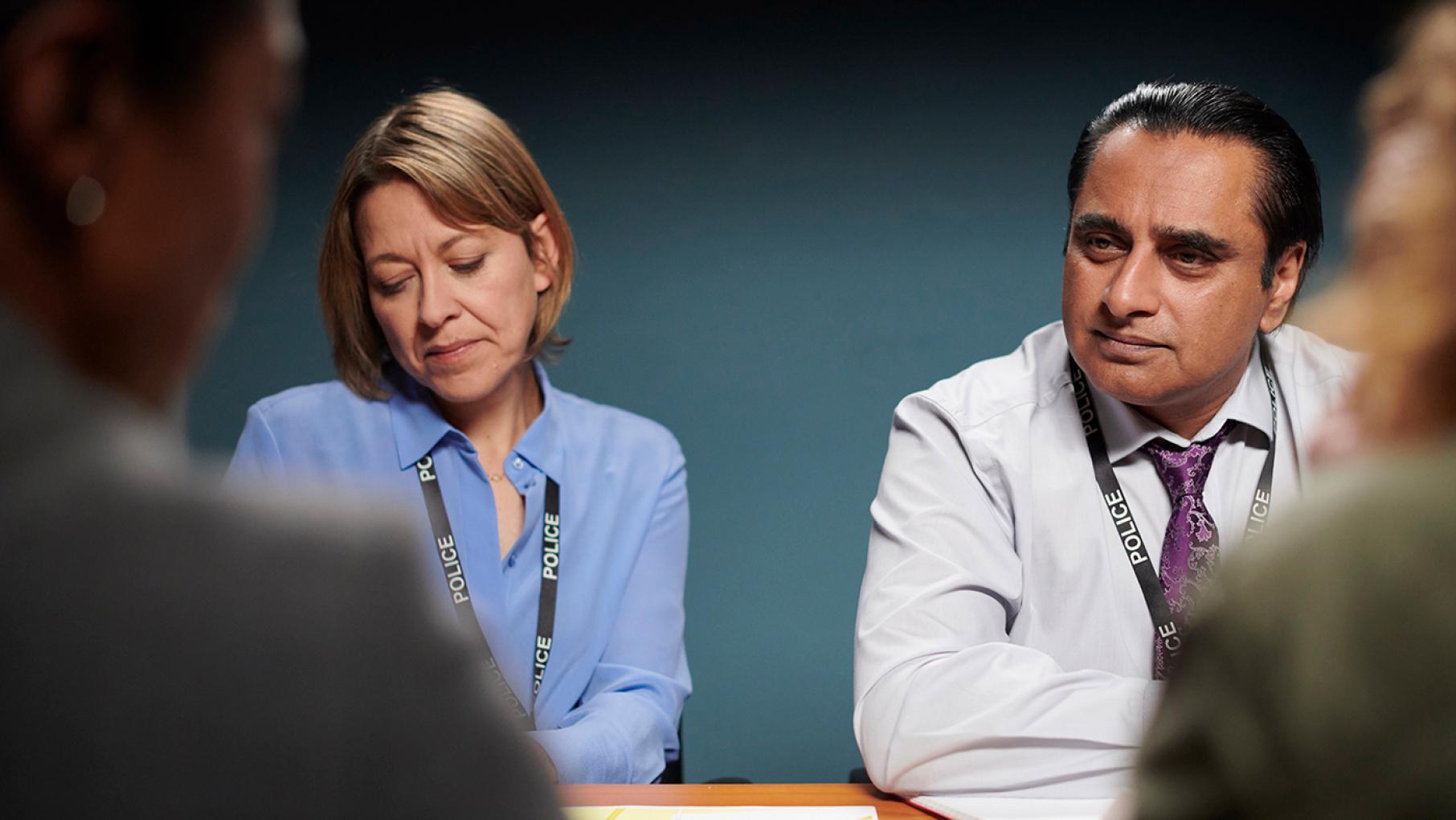 Cassie (Nicola Walker) and Sunny (Sanjeev Bhaskar) in Unforgotten. Photo: Mainstreet Pictures for ITV and MASTERPIECE