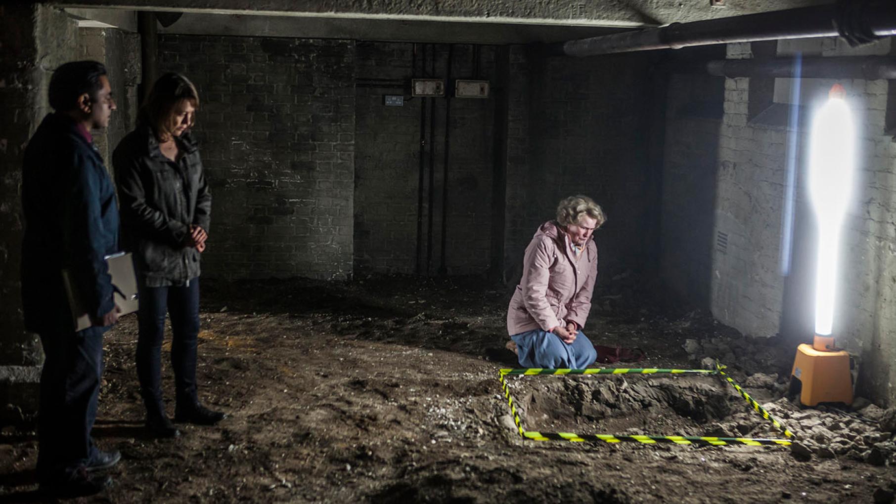 Sanjeev Bhaskar as DS Sunny Khan, Nicola Walker as DCI Cassie Stuart and Frances Tomelty as Maureen Sullivan in Unforgotten. Photo: John Rogers/Mainstreet Pictures