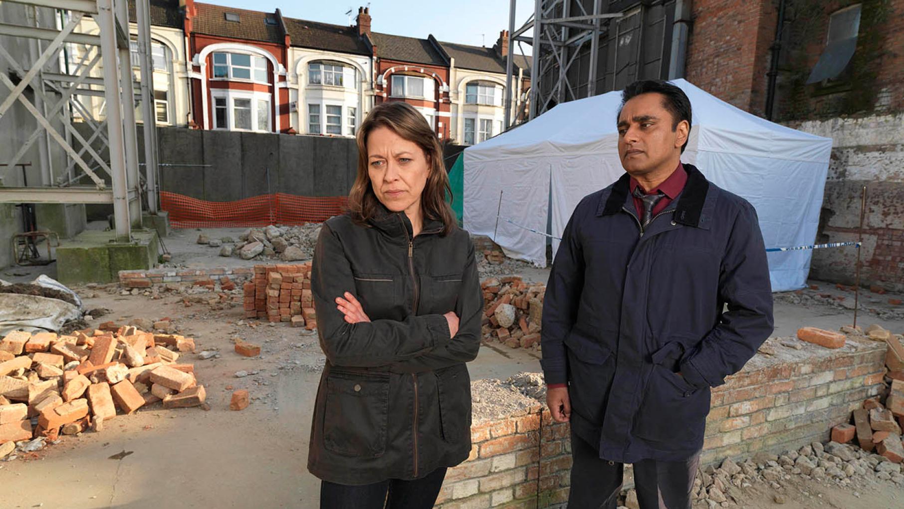 Nicola Walker as DCI Cassie Stuart and Sanjeev Bhaskar as DS Sunny Khan in Unforgotten. Photo: John Rogers/Mainstreet Pictures