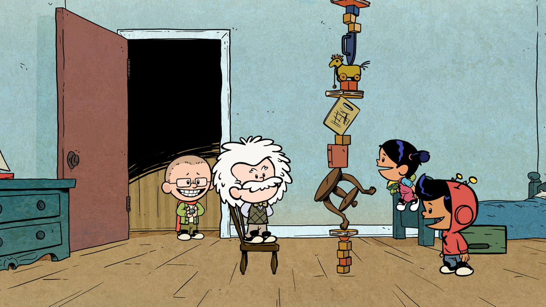 In 'Xavier Riddle and the Secret Museum,' the main characters meet historical figures who model values. Image: 9 Story Media Group Albert Einstein in Xavier Riddle and The Secret Museum. Image: 9 Story Media Group