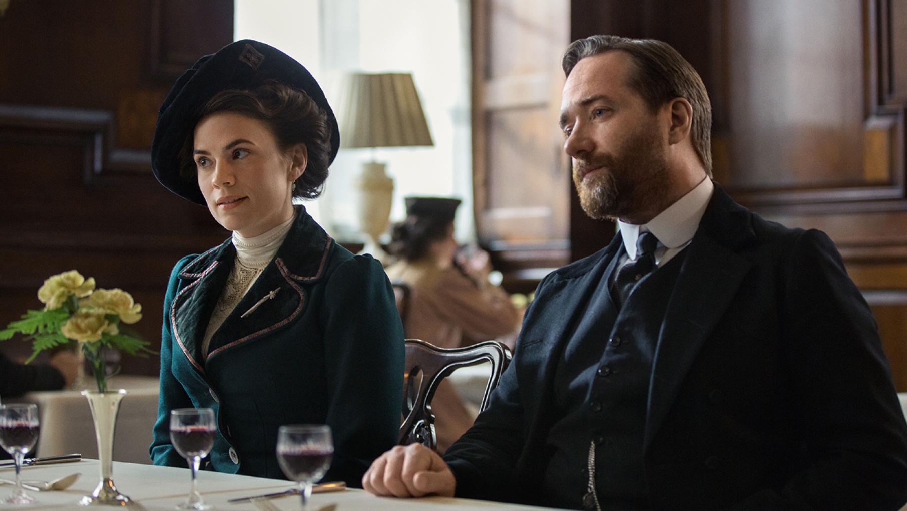 Margaret and Henry begin to draw closer in the wake of a tragedy. Photo: Starz Entertainment Haley Atwell as Margaret Schlegel and Matthew McFadyen as Henry Wilcox in Howards End. Photo: Starz Entertainment