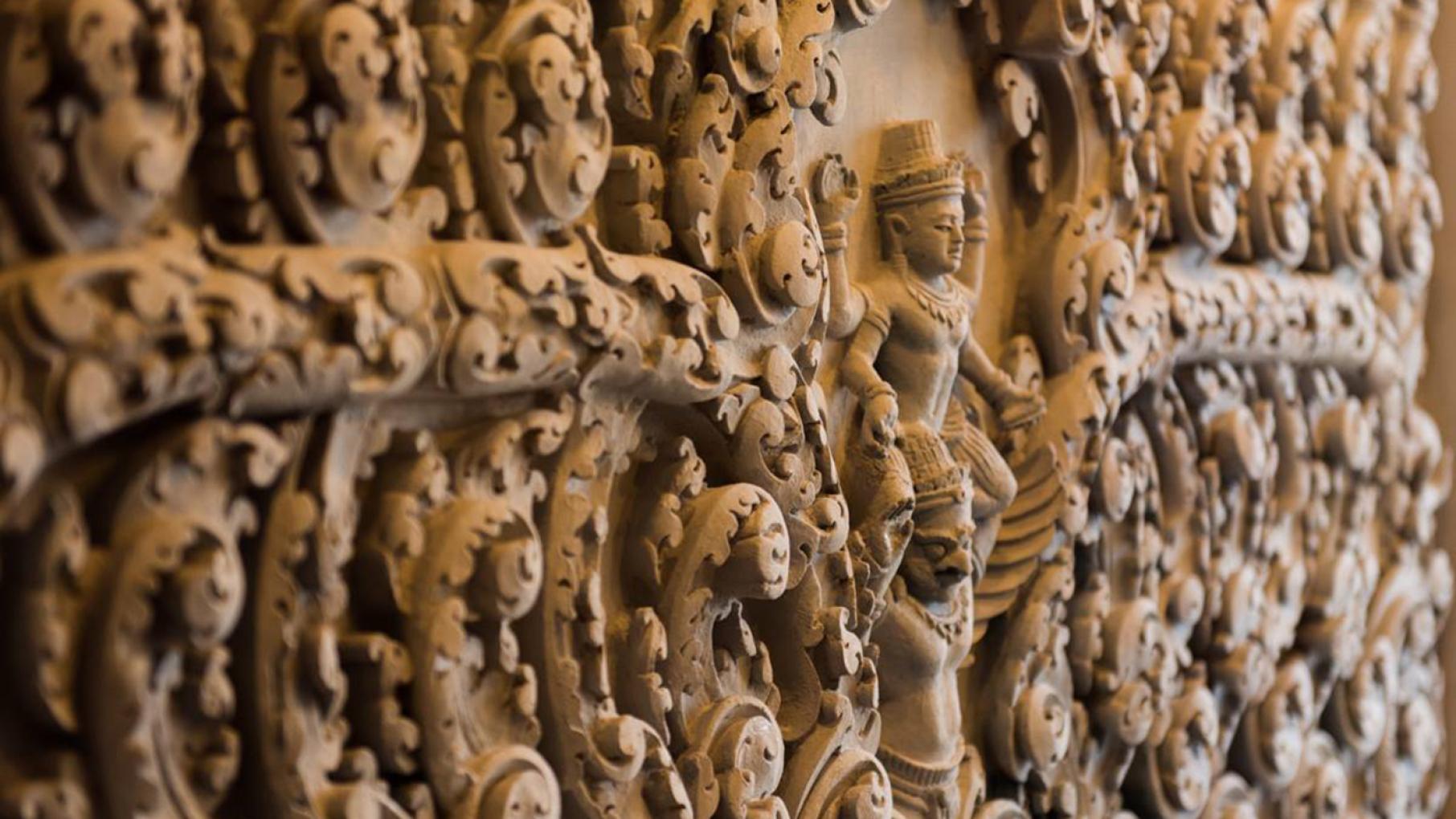 A detail of the bas relief adorning the facade of the National Cambodian Heritage Museum & Killing Fields Memorial. Photo: Courtesy National Cambodian Heritage Museum