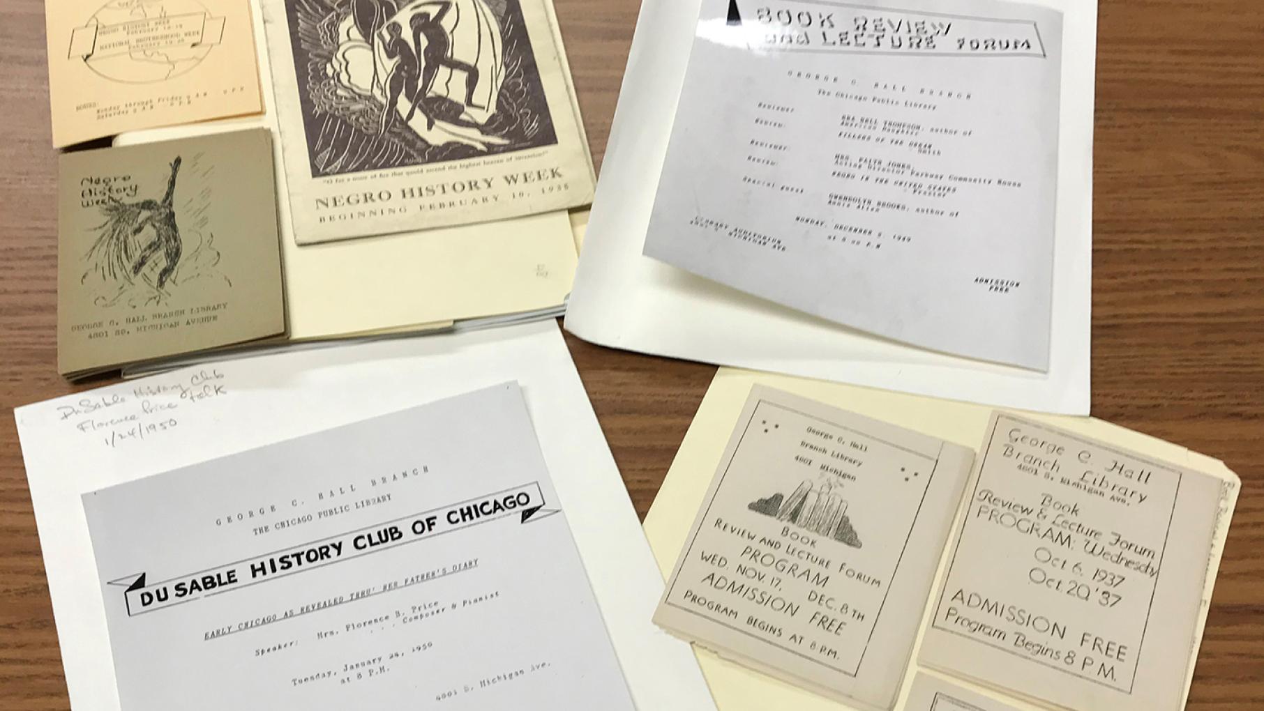 Brochures advertising events organized by Vivian Harsh at the Hall Branch of the Chicago Public Library