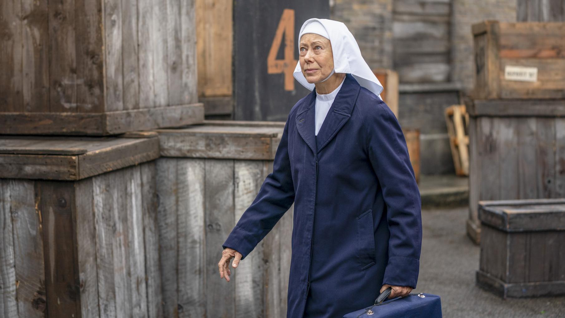 Sister Julienne is keen to help Tina Atkins even if Tina is reluctant. Photo: BBC / Neal Street Productions Sister Julienne in season 9 of Call the Midwife. Photo: BBC / Neal Street Productions