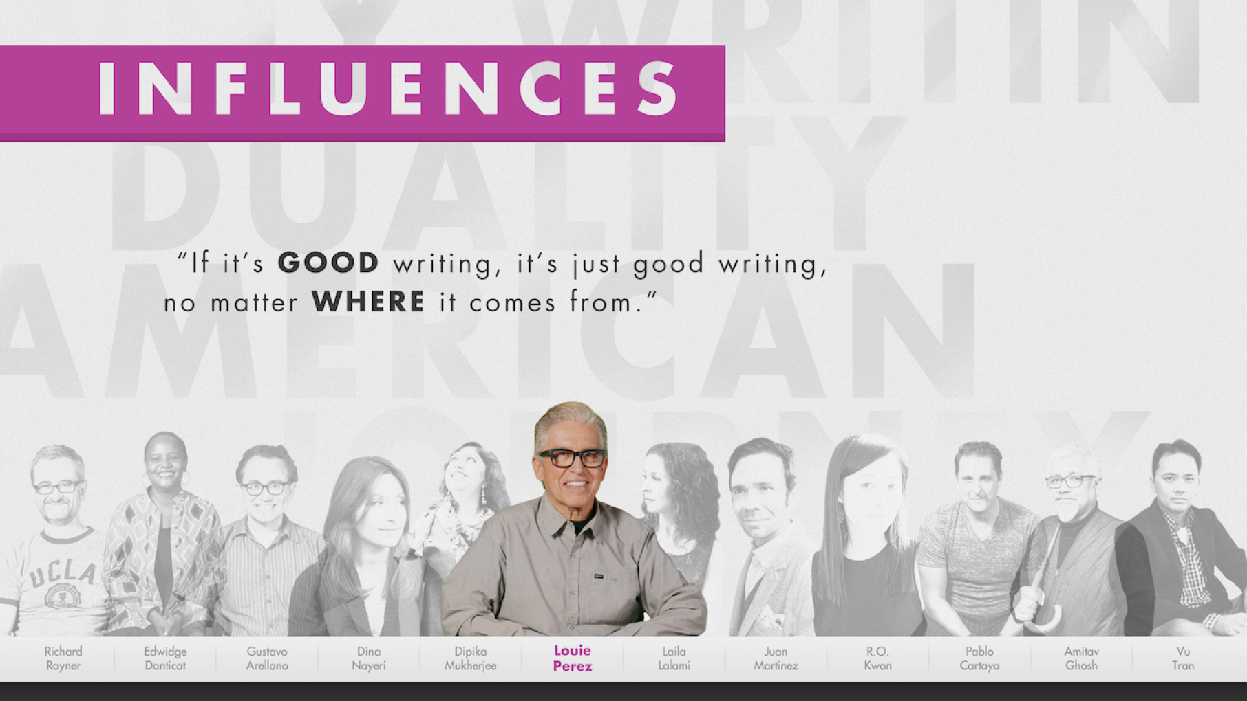 Louie Perez on his influences in a graphic from the American Writers Museum's 'My America' exhibit. Image: American Writers Museum