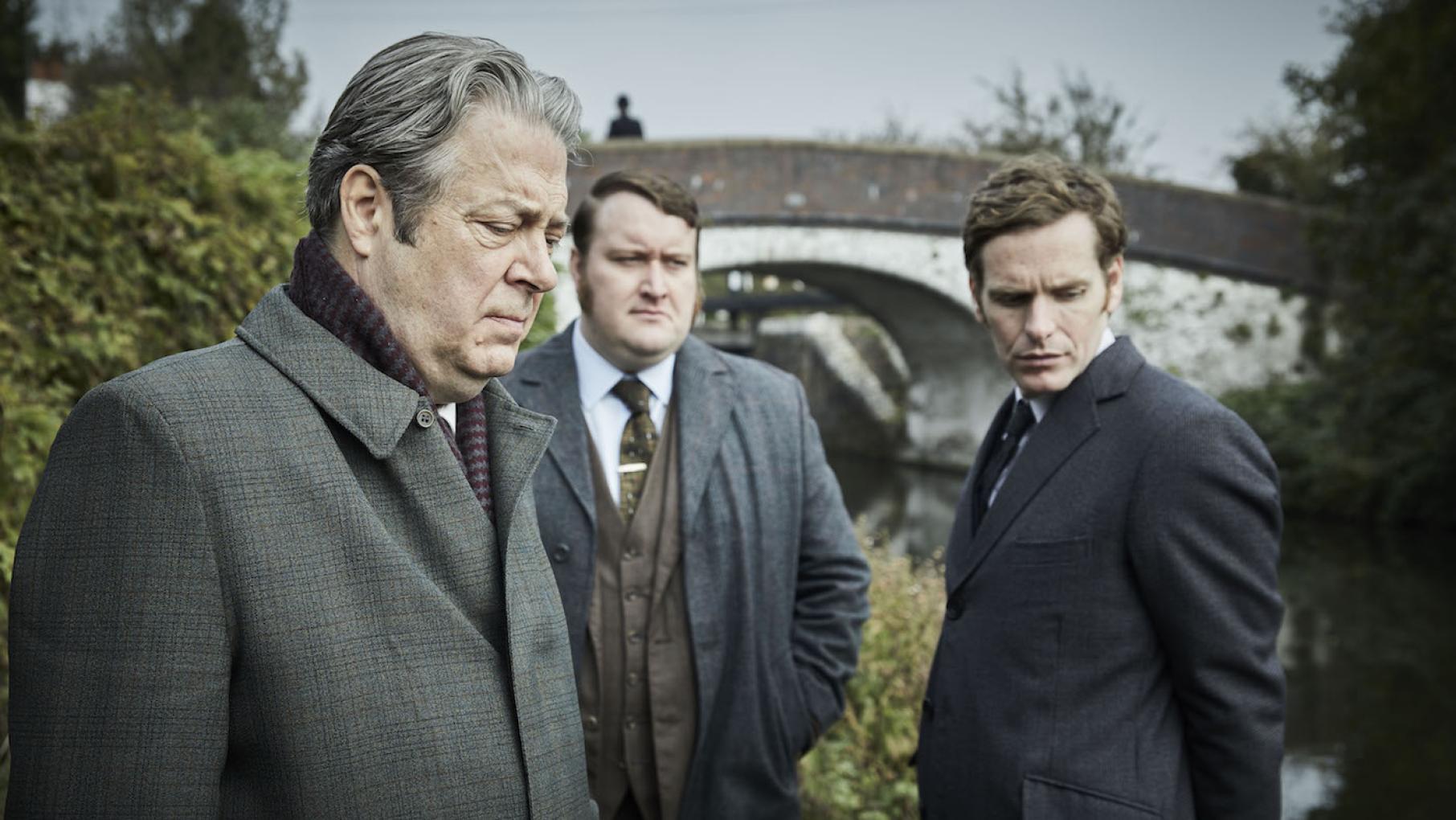 Disagreements over more murders on the towpath lead to an angry split between Thursday and Morse. Photo: Mammoth Screen Thursday, Strange, and Morse in 'Endeavour' season 7. Photo: Mammoth Screen
