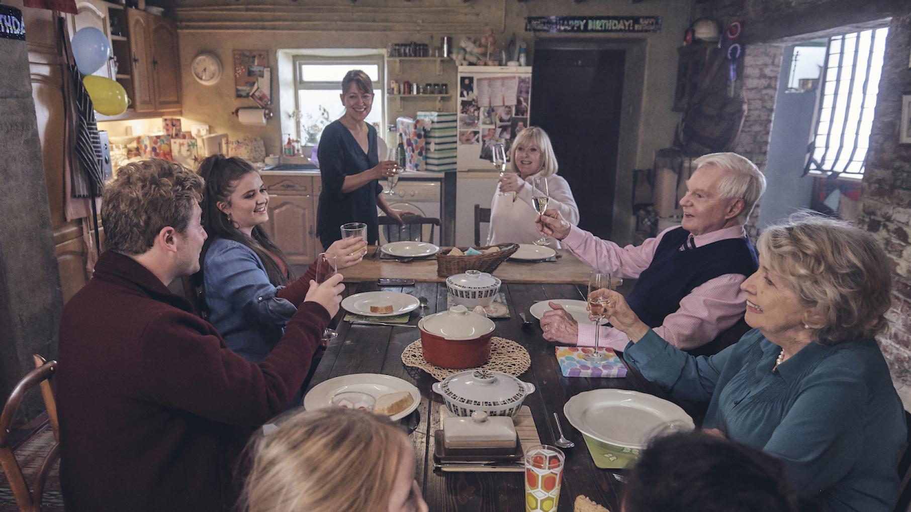 Caroline's and Gillian's joint birthday dinner is soured by a conversation about money. Photo: Stuart Wood Last Tango in Halifax season 5. Photo: Stuart Wood