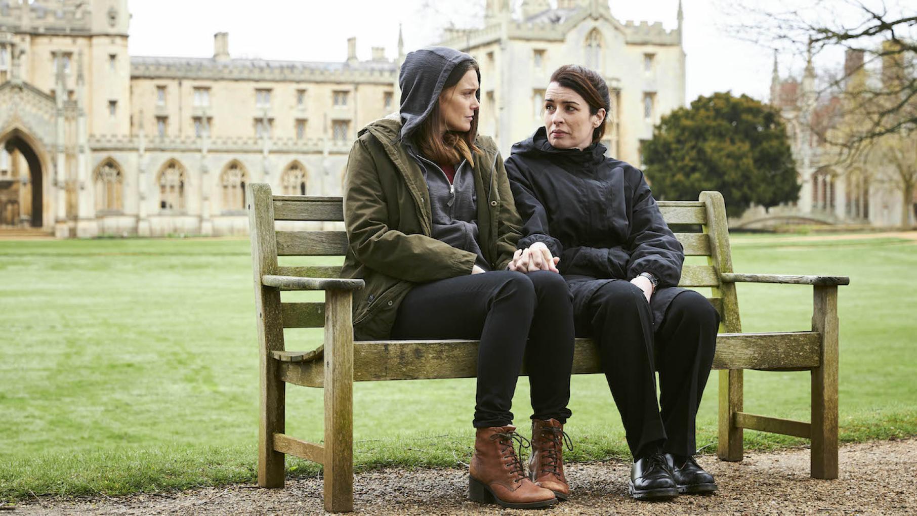 Fiona and Liz meet anonymously, as do Ram and Dean, to brief each other on police interviews. Photo: Mainstreet Pictures LTD Fiona Grayson and Liz Baildon in 'Unforgotten.' Photo: Mainstreet Pictures LTD