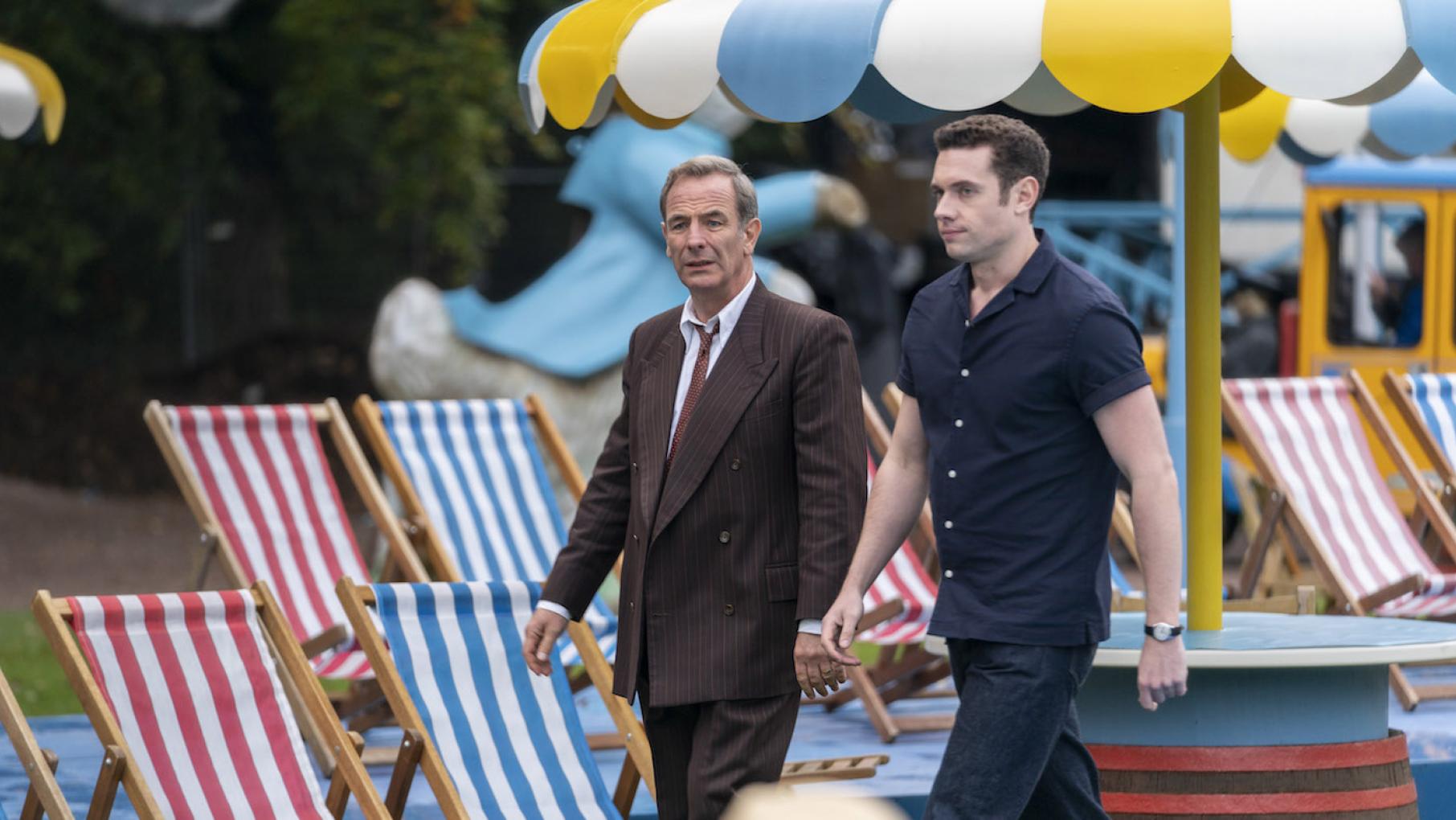 Geordie just wanted a vacation, but murder seems to follow him even to a resort. Photo: Masterpiece and Kudos Geordie and Will on vacation in 'Grantchester.' Photo: Masterpiece and Kudos