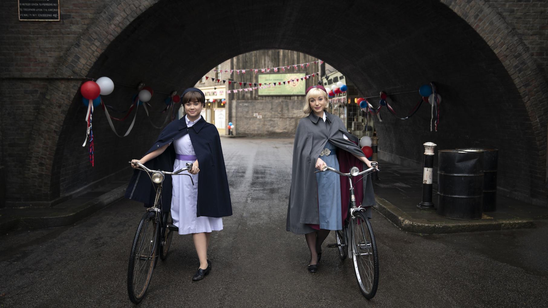 Trixie takes charge of Nancy, a chatty new midwife-in-training. Photo: Neal Street Productions Nancy Corrigan and Trixie in 'Call the Midwife.' Photo: Neal Street Productions